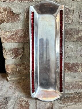Vintage Silver Tray with Red Mosaic Inlay